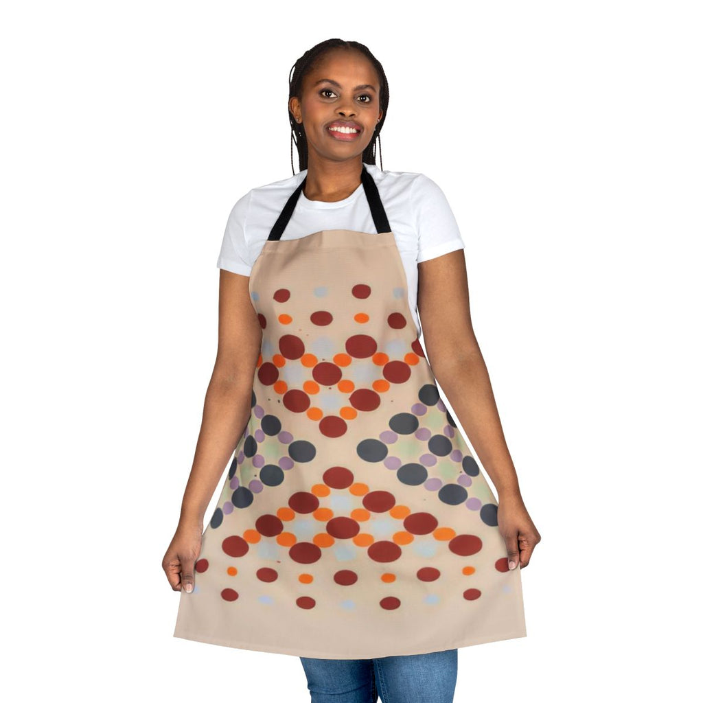 Vibrant abstract geometric apron with dot pattern design inspired by the work of American painter Thomas Downing