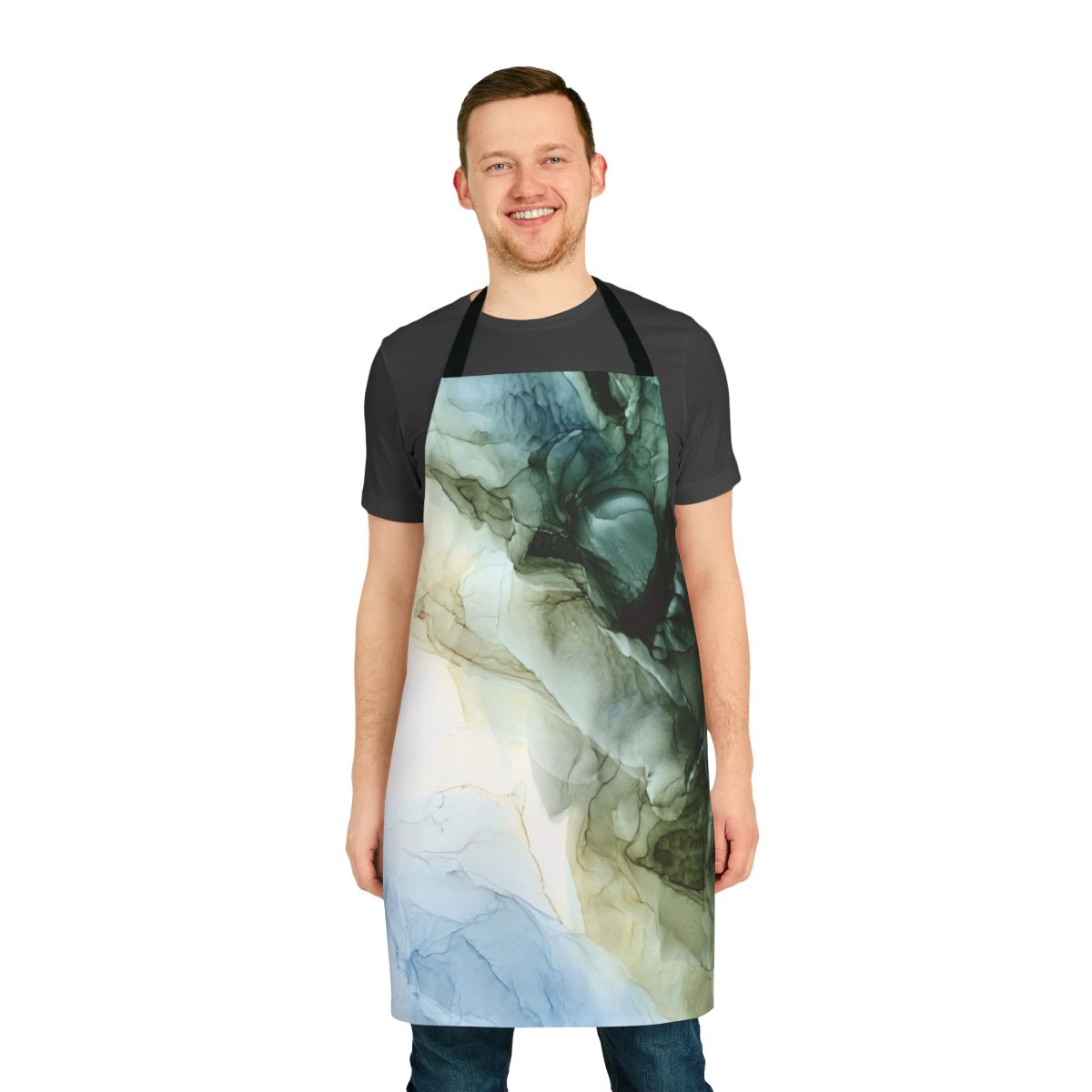 Colorful abstract landscape painting design on a high-quality apron
