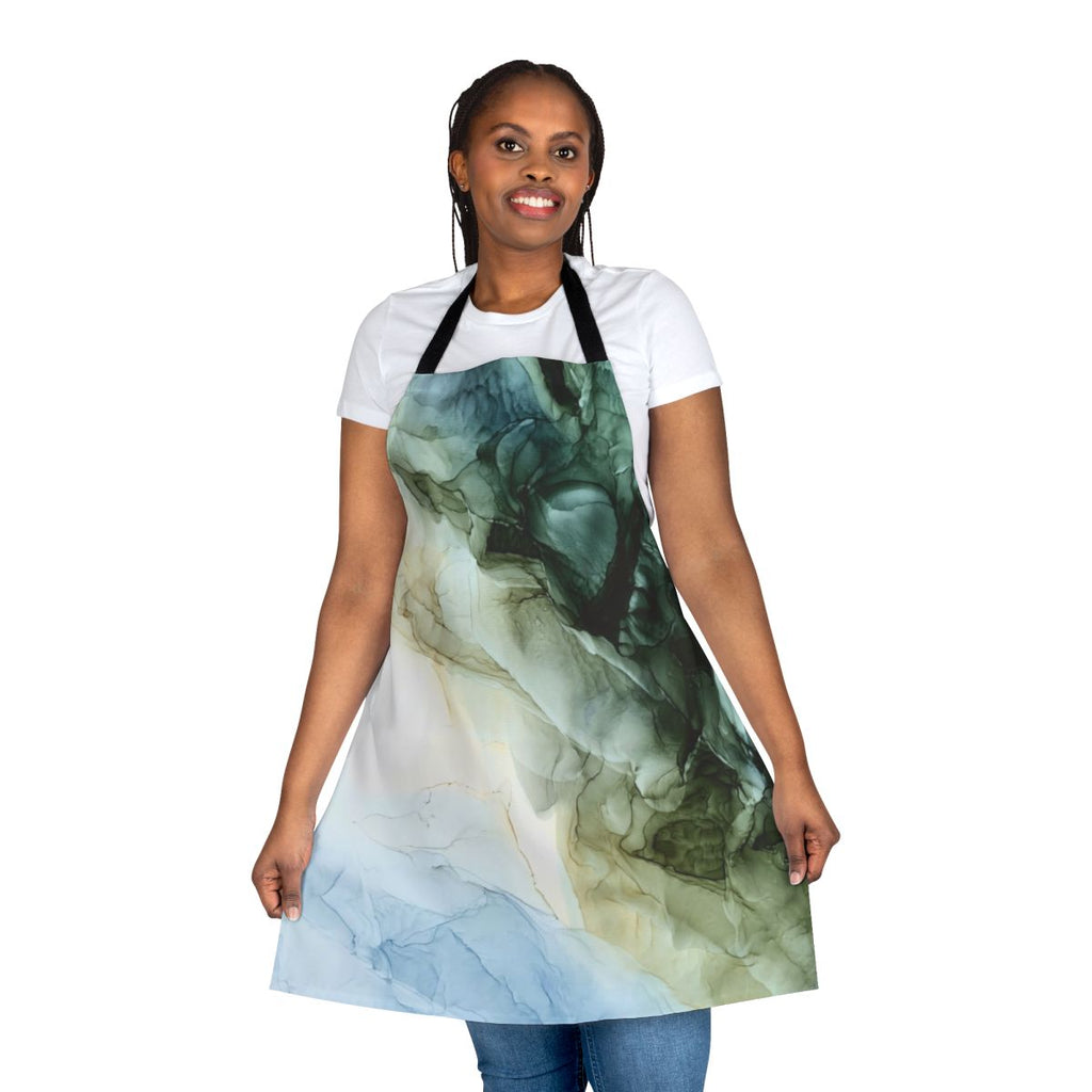 Colorful abstract landscape painting design on a high-quality apron