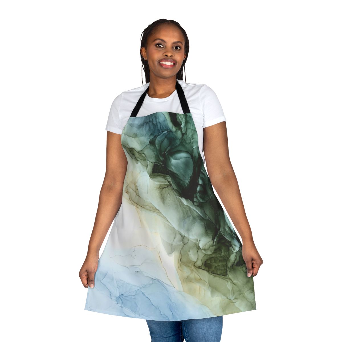 Colorful abstract landscape painting design on a high-quality apron