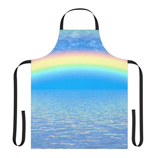 Multicolored abstract patterned apron with a rainbow design, ideal for the kitchen