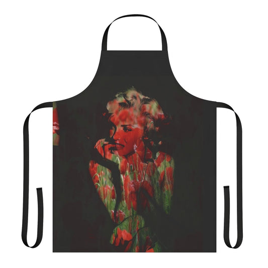 Colorful abstract floral apron with Marilyn Monroe-inspired addiction motif