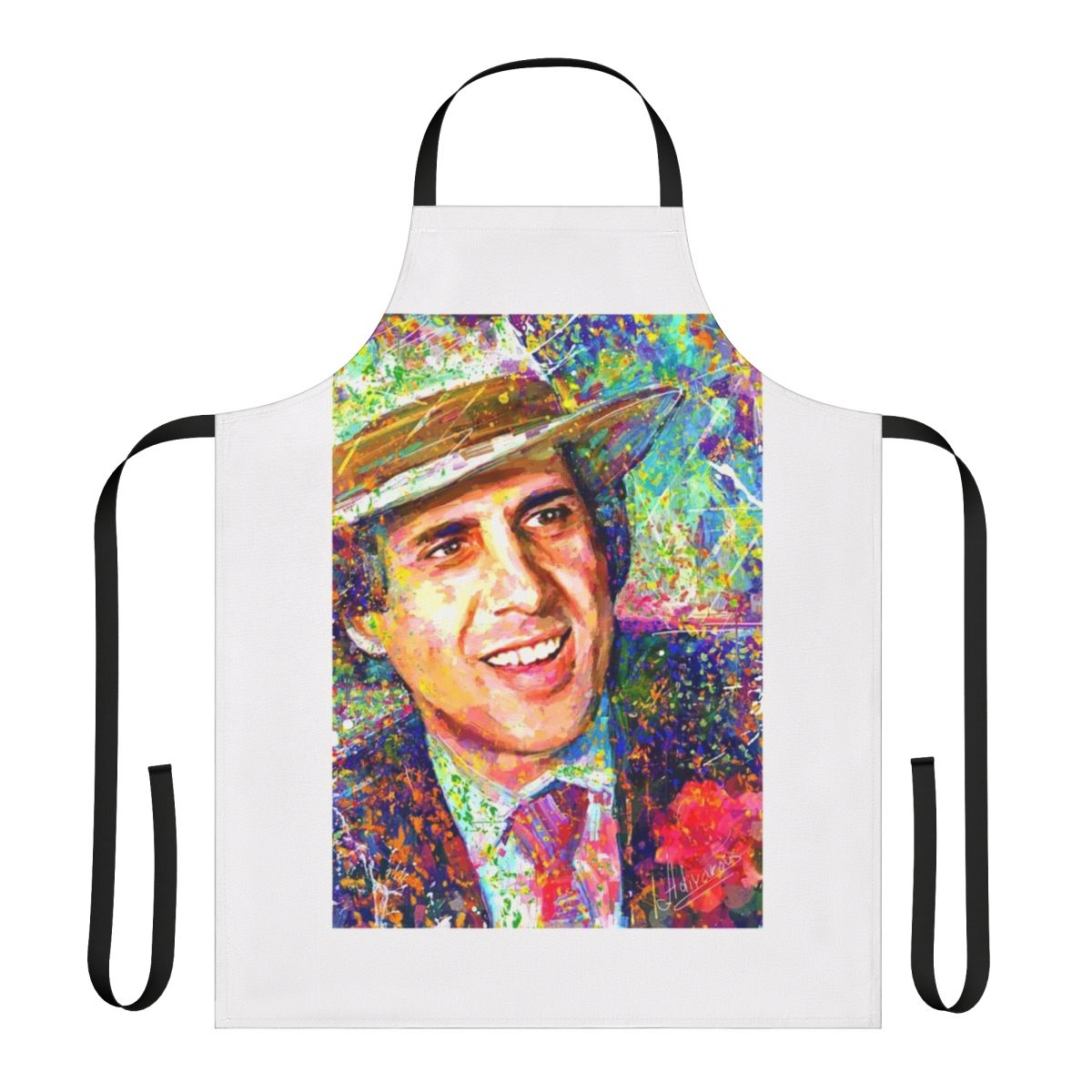 Adriano Celentano inspired impressionist portrait artwork printed on a high-quality kitchen apron