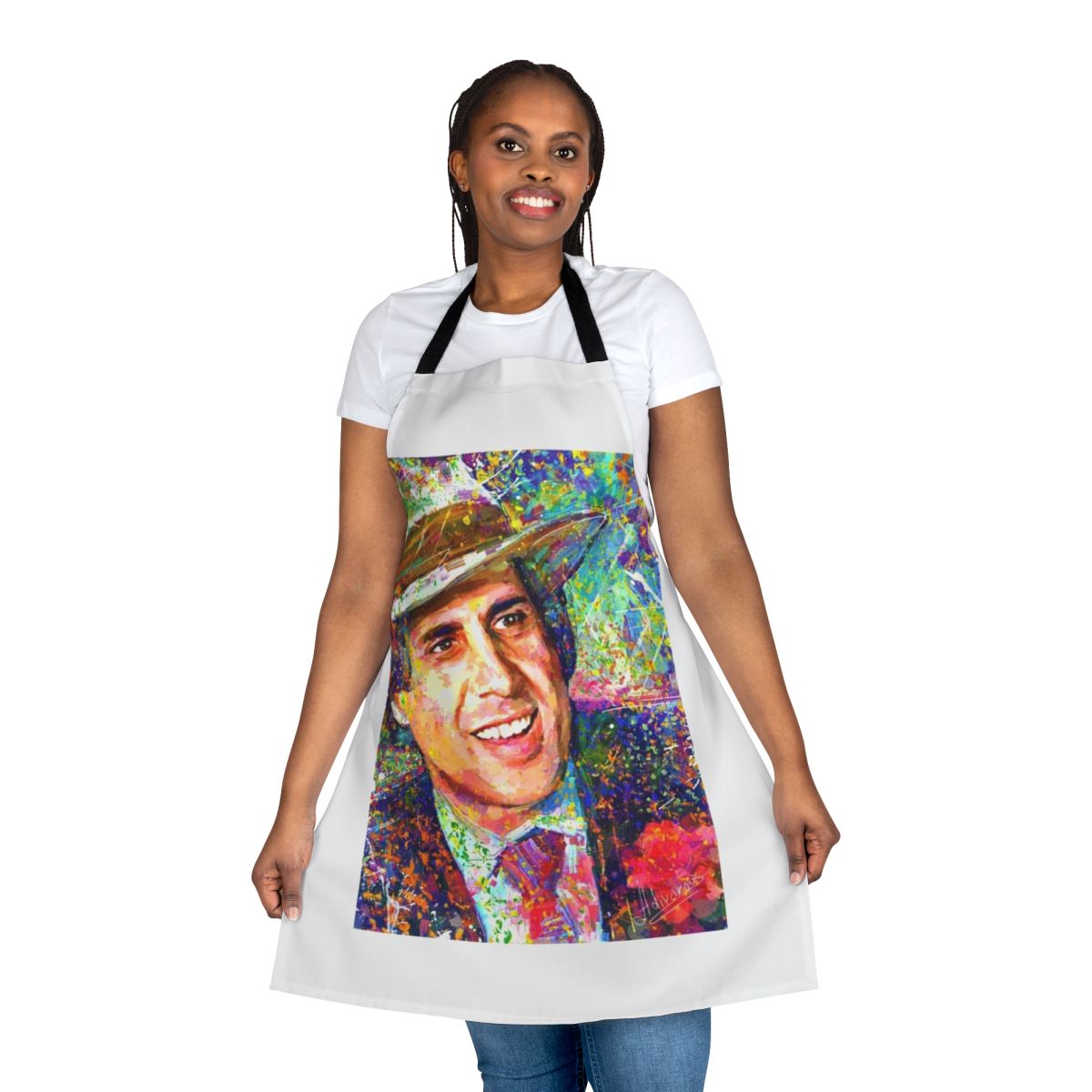 Adriano Celentano inspired impressionist portrait artwork printed on a high-quality kitchen apron