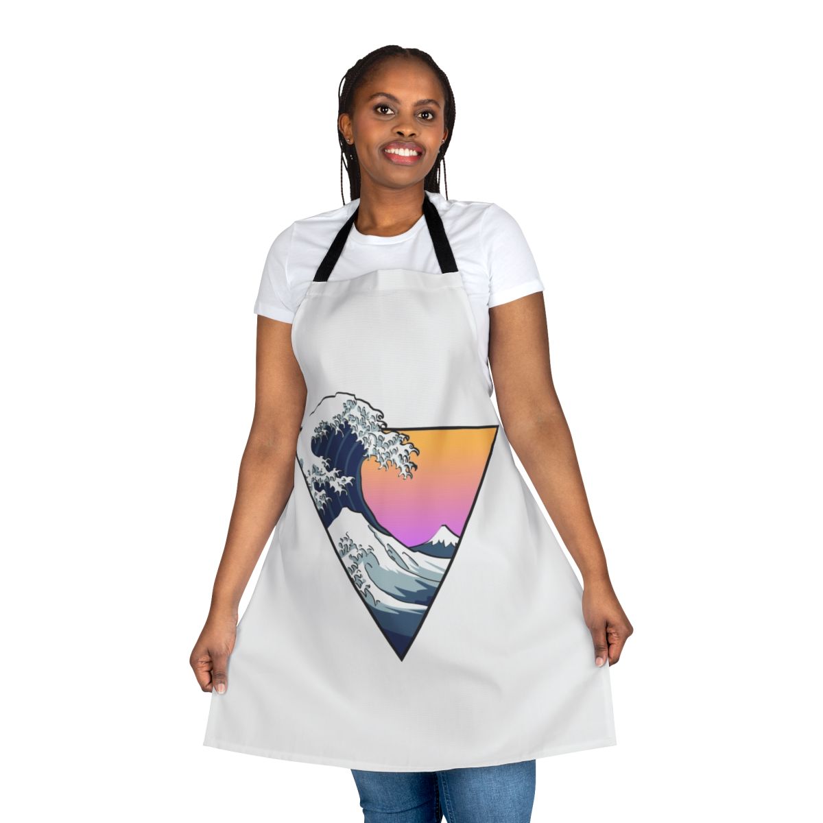 Apron with a vibrant, faded gradient design inspired by the famous "Great Wave off Kanagawa" woodblock print by Hokusai
