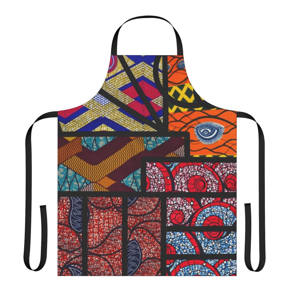 Colorful African print apron with abstract, pop art, and graphic design elements