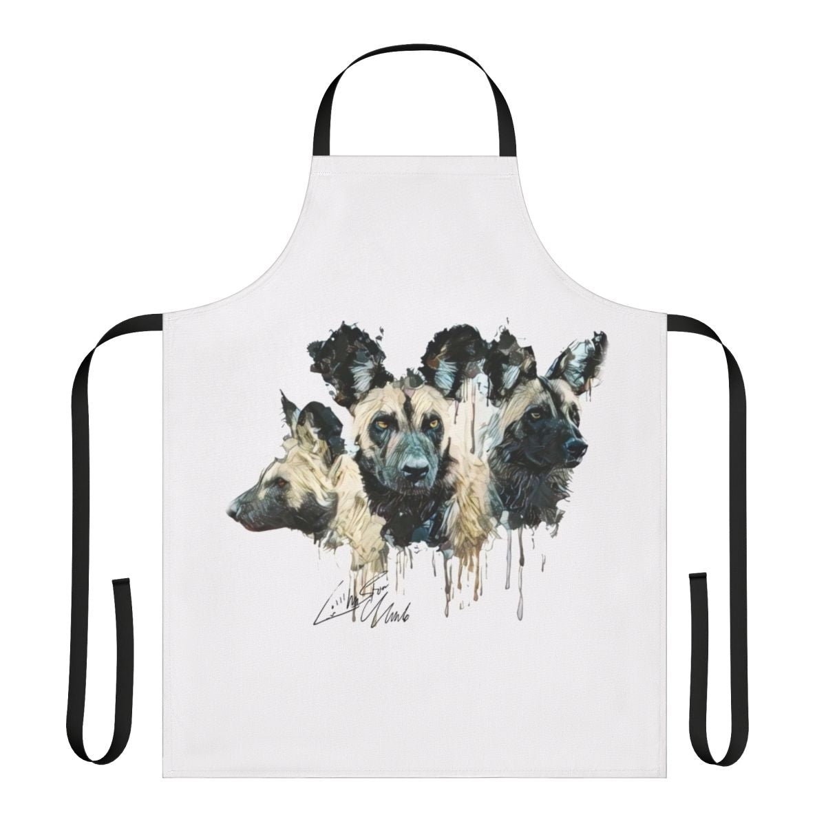 Apron featuring a colorful design of an african wild dog or painted dog