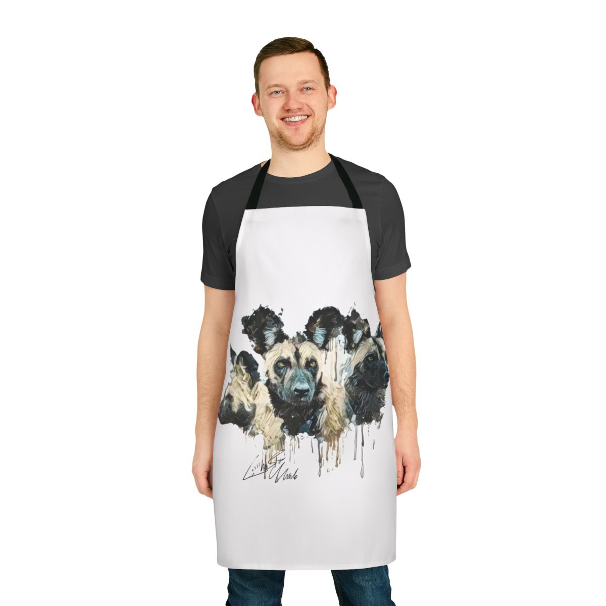 Apron featuring a colorful design of an african wild dog or painted dog
