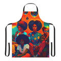 An afrofuturistic apron featuring vibrant rainbow colors, AI-generated futuristic art, and a celebration of black culture and creativity.