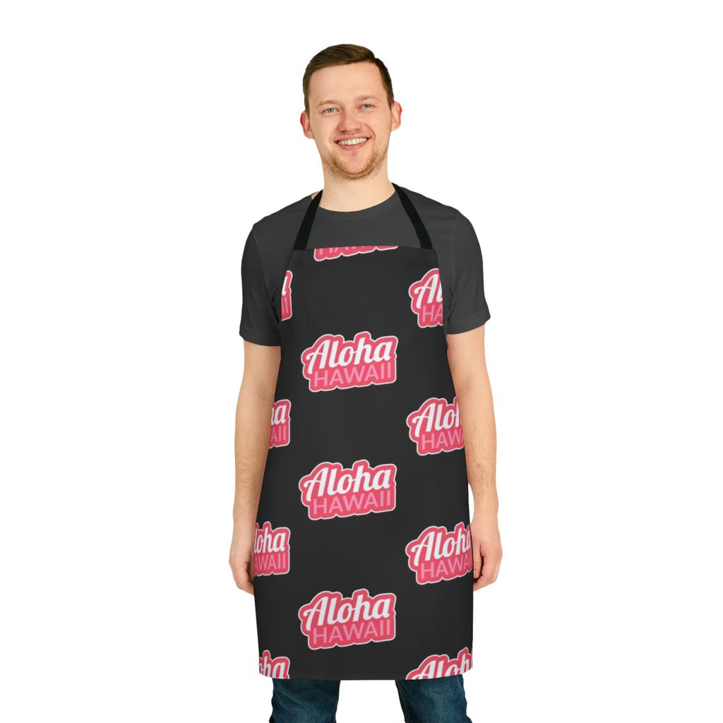 Colorful aloha-printed apron with tropical floral and pineapple design