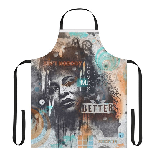 Vibrant and colorful apron featuring the name and likeness of Chaka Khan, the iconic disco and R&B singer.
