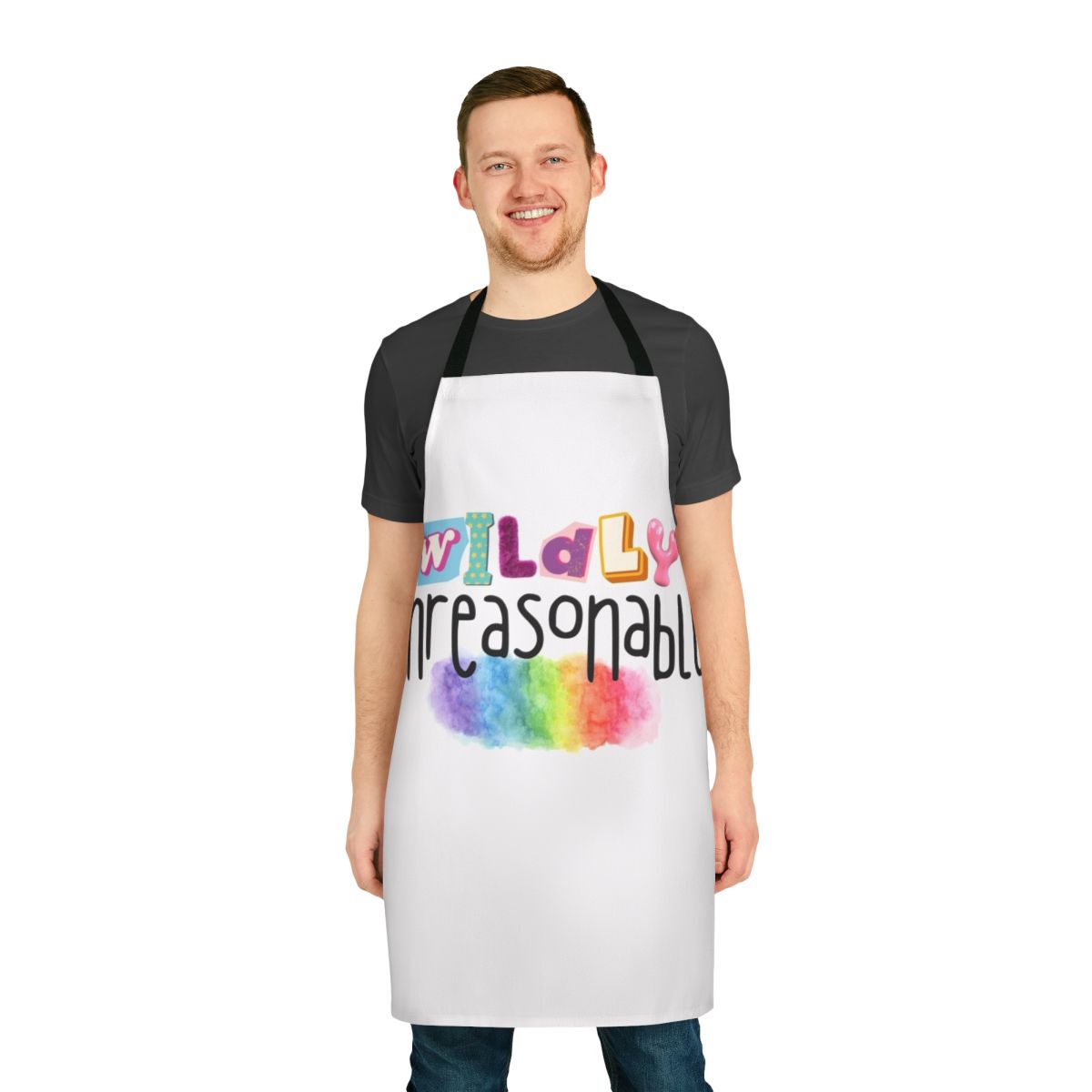Colorful, bold apron with a pride-inspired design