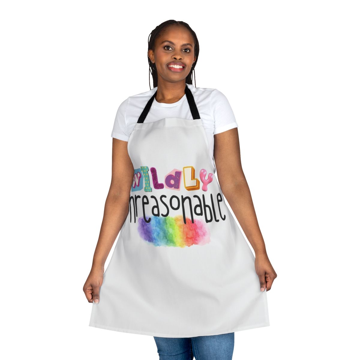 Colorful, bold apron with a pride-inspired design