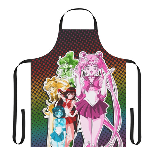 Colorful apron featuring magical girl anime-style art and designs