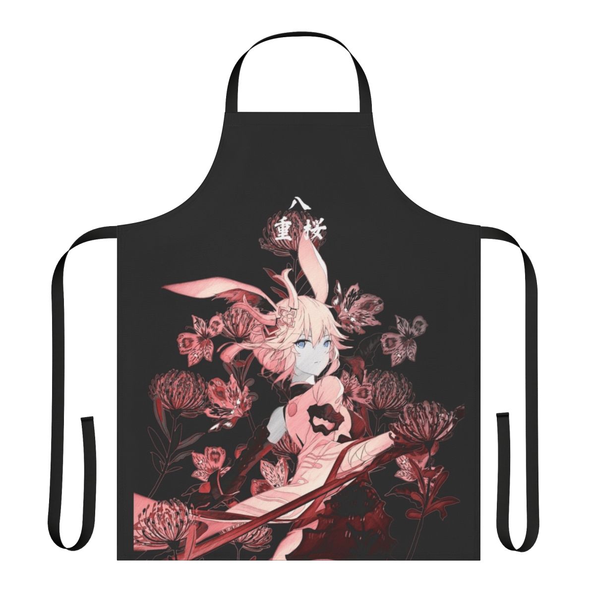 Fiery Higanbana flowers and a Japanese Samurai katana design on a high-quality apron.