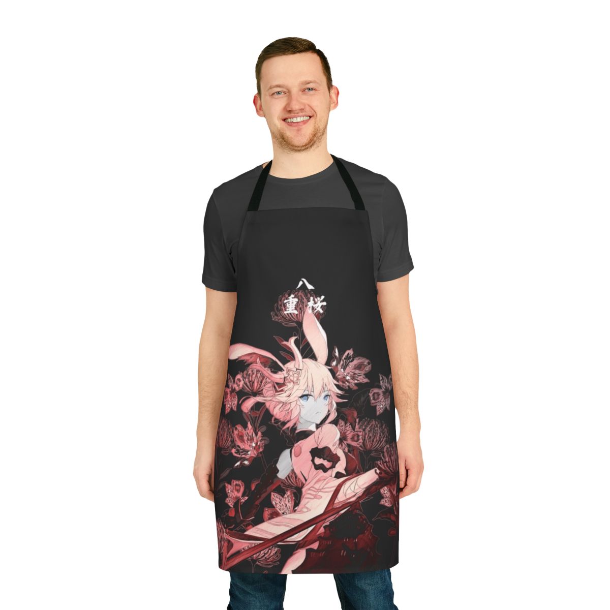 Fiery Higanbana flowers and a Japanese Samurai katana design on a high-quality apron.