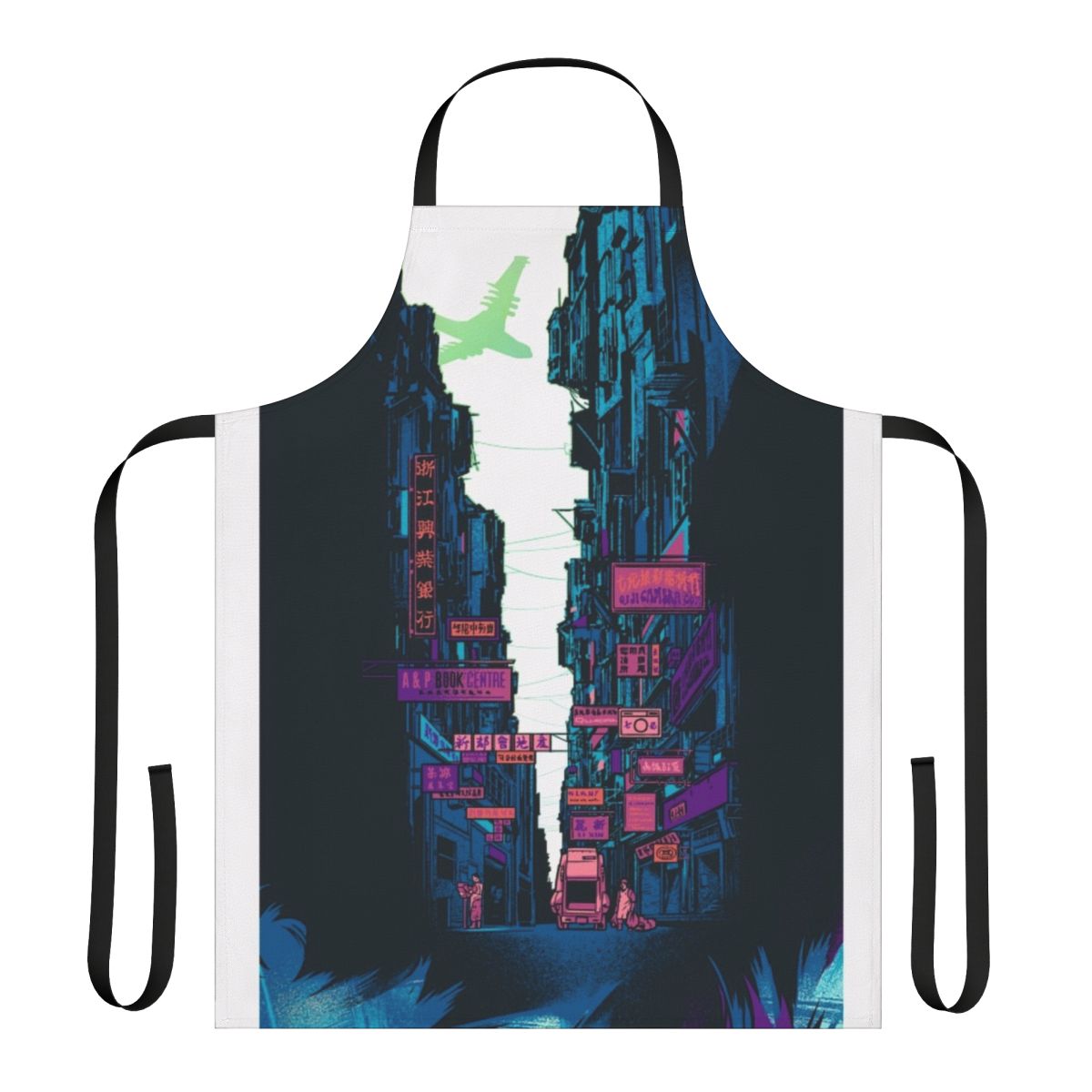 Colorful apron with cyberpunk and anime-inspired design