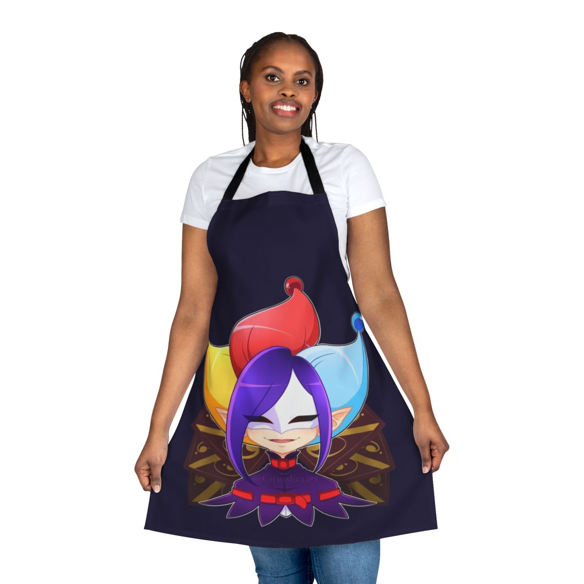 Joker Rascal character design featured on a high-quality apron