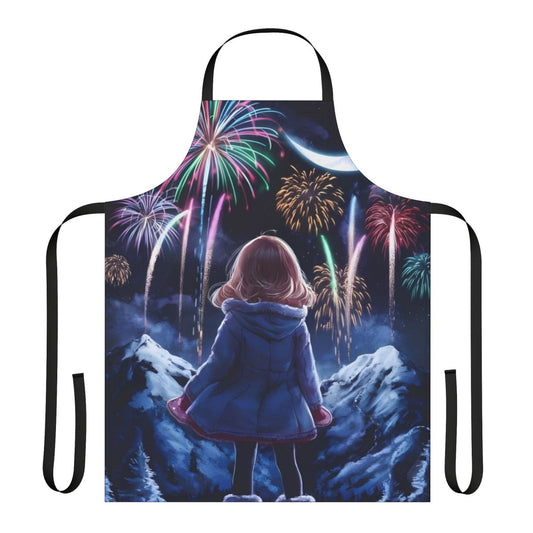 Colorful anime-style apron featuring a vibrant fireworks scene