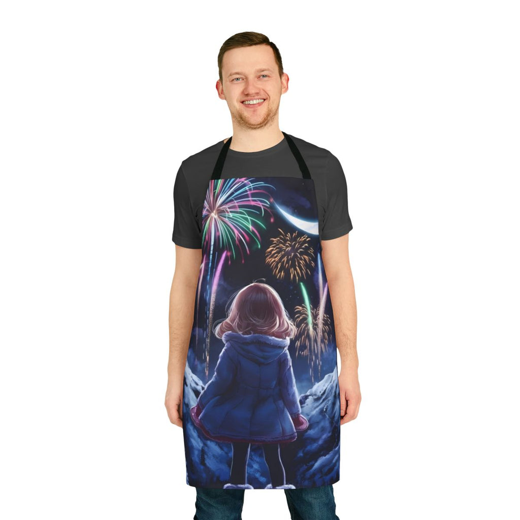 Colorful anime-style apron featuring a vibrant fireworks scene