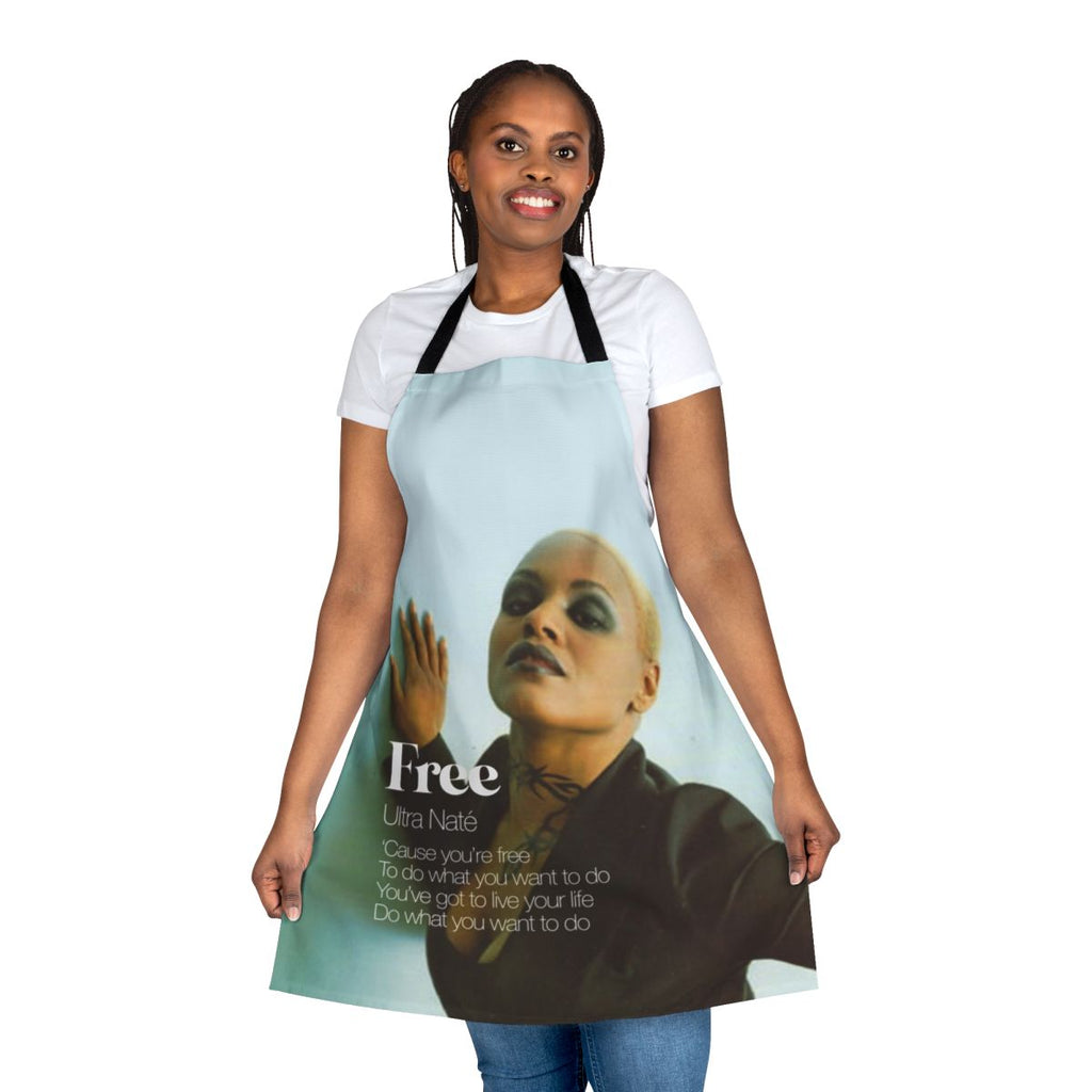 Colorful apron featuring a retro house music album cover design