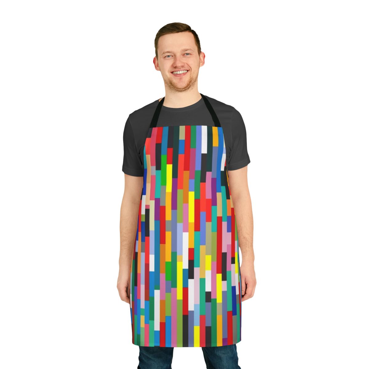 Colorful apron featuring a graphic design inspired by the legendary composer Johann Sebastian Bach