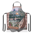 Colorful apron featuring Arabic-inspired design with olive trees, lemons, and a kuffiyeh pattern