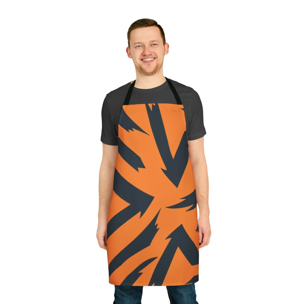 Arcanine-patterned apron with bold orange and black stripes