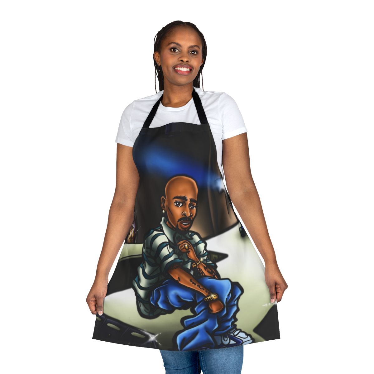 Stylish apron featuring a vibrant mural art, airbrush, and anime-inspired design