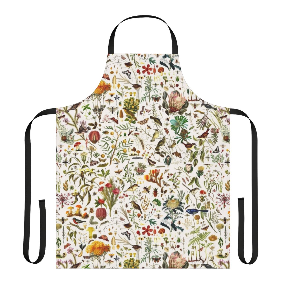 Vibrant Australian nature-inspired apron with detailed botanical and wildlife illustrations