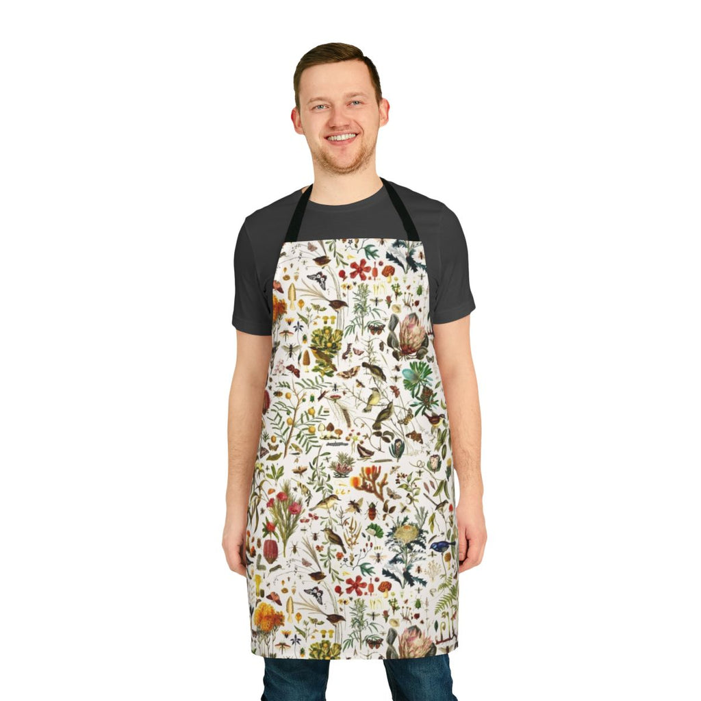 Vibrant Australian nature-inspired apron with detailed botanical and wildlife illustrations