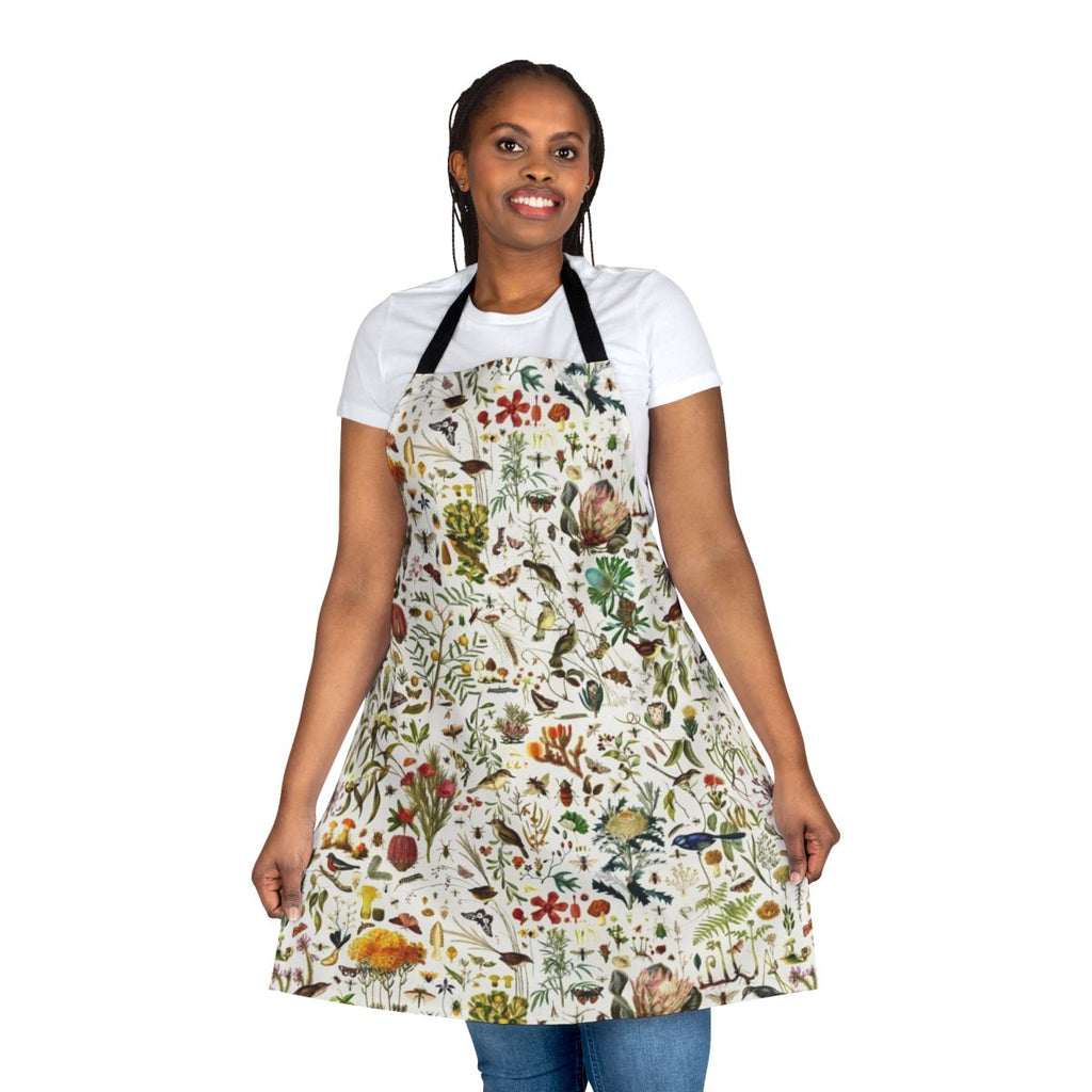 Vibrant Australian nature-inspired apron with detailed botanical and wildlife illustrations