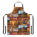 Colorful autumn apron featuring a collage of trees and foliage in the style of the Group of Seven Canadian painters.