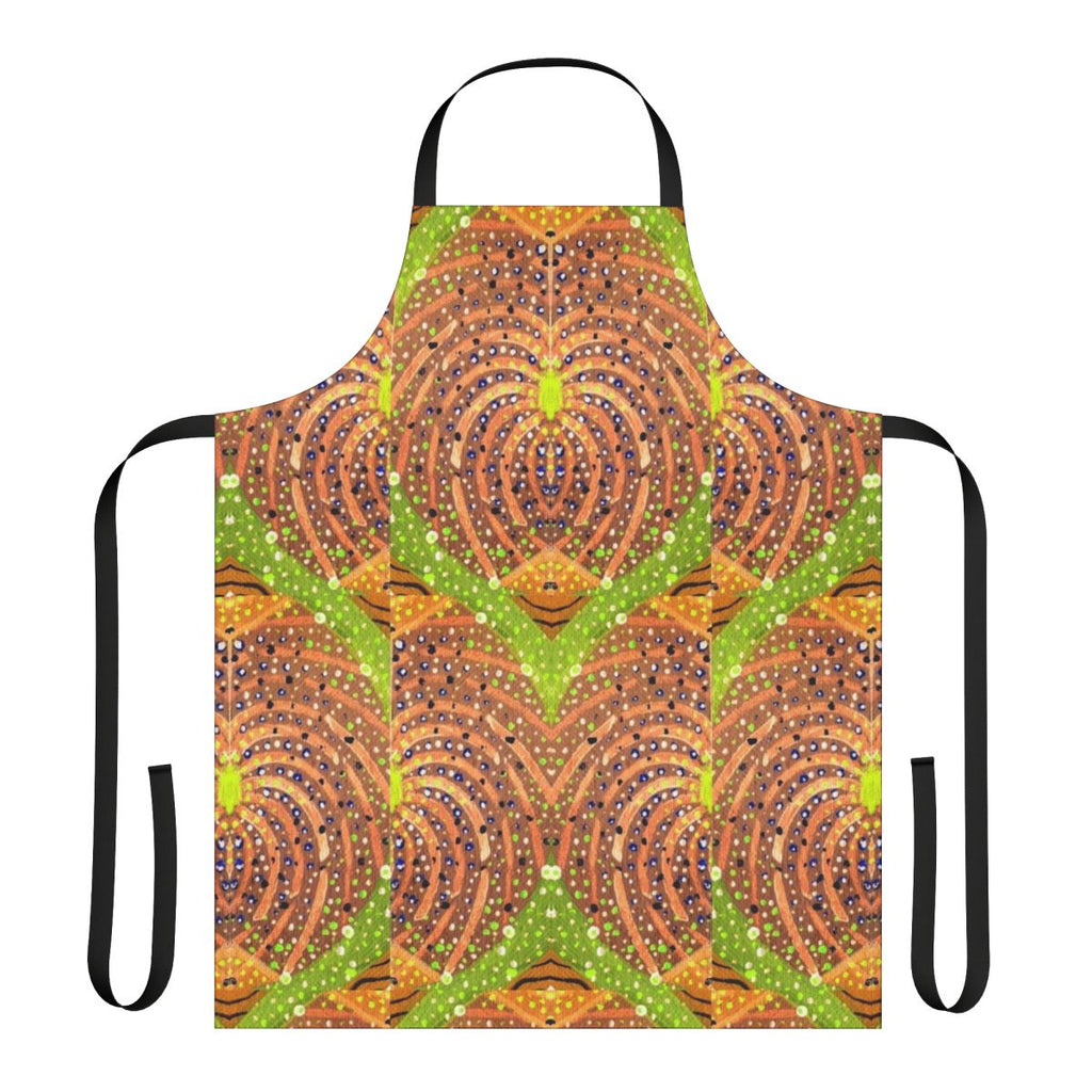 Vibrant autumn-themed apron with an abstract, organic pattern in warm fall colors