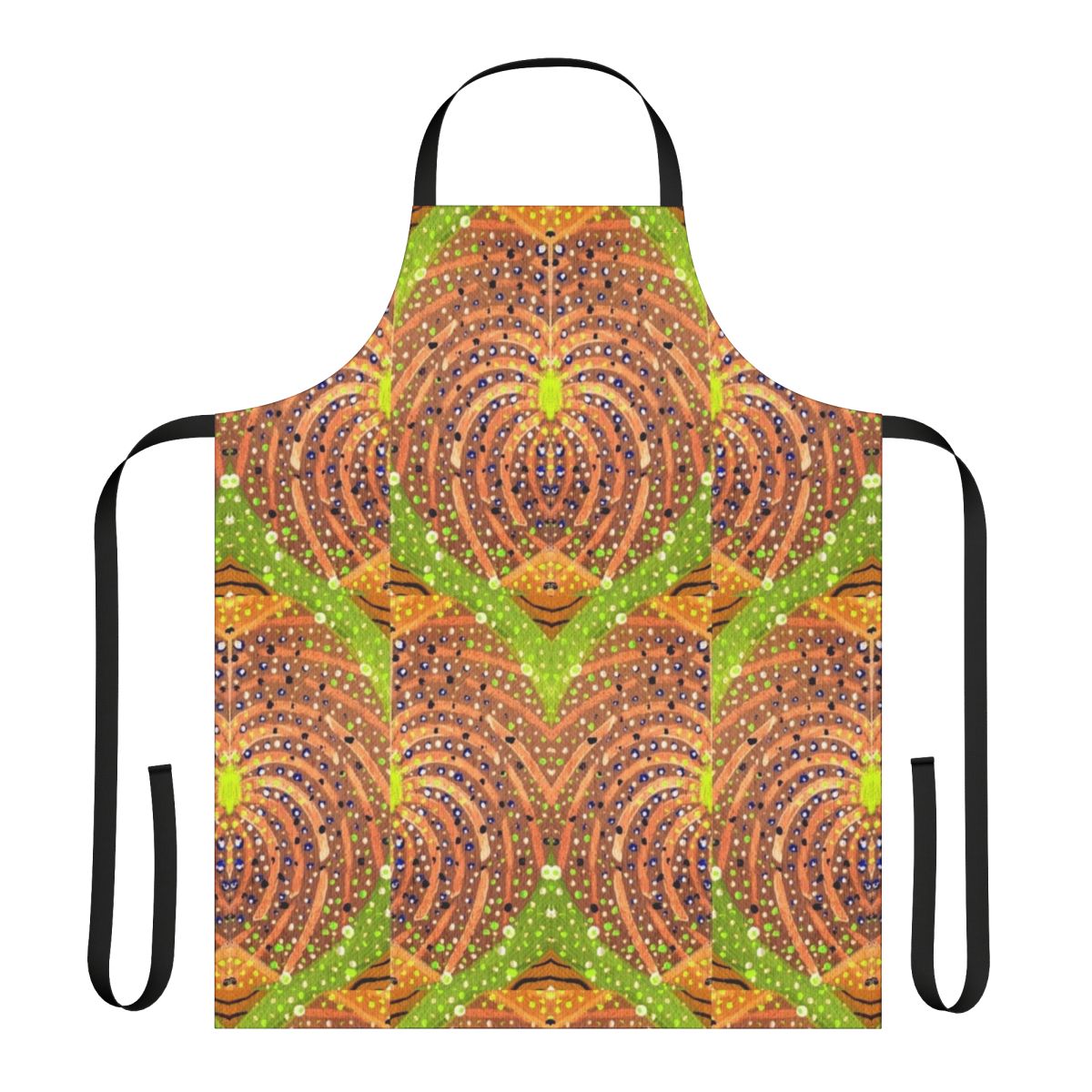 Vibrant autumn-themed apron with an abstract, organic pattern in warm fall colors