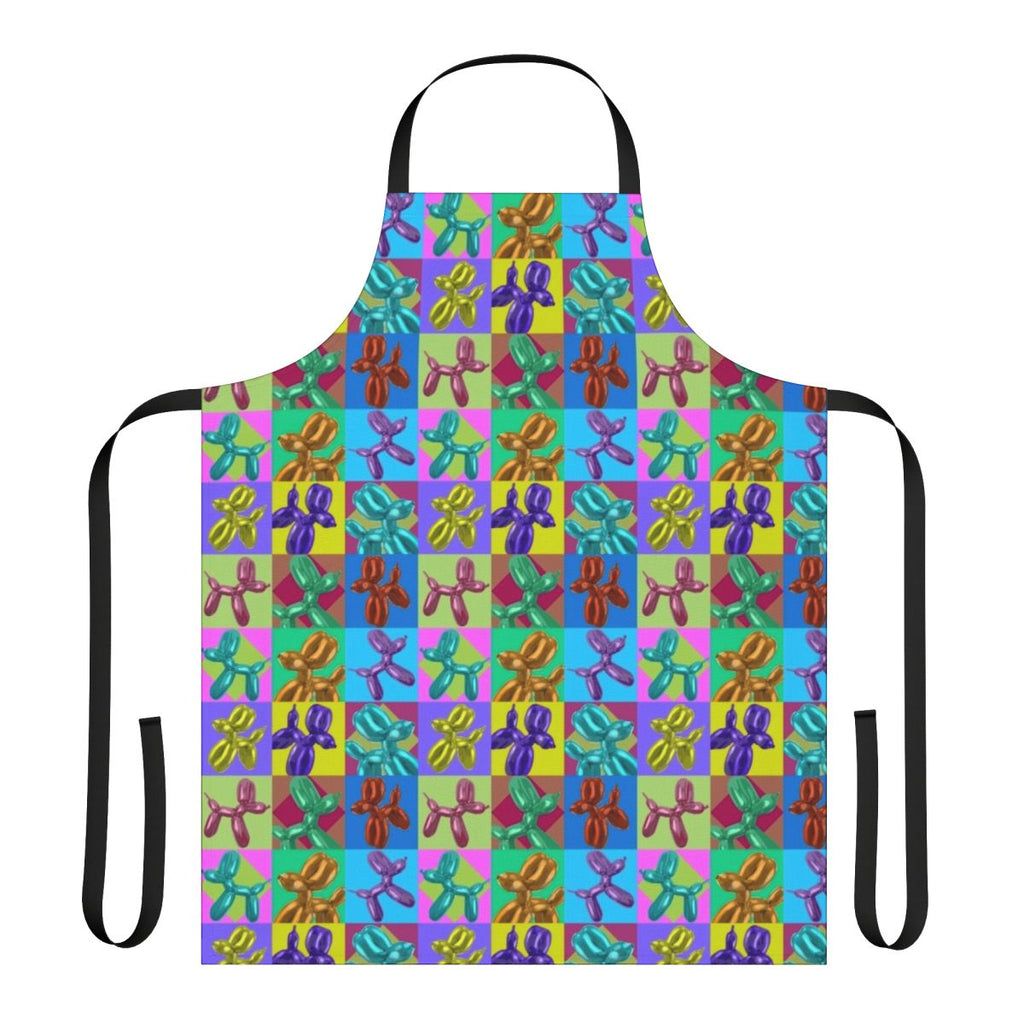 Colorful pop art inspired balloon dog design on a durable kitchen apron