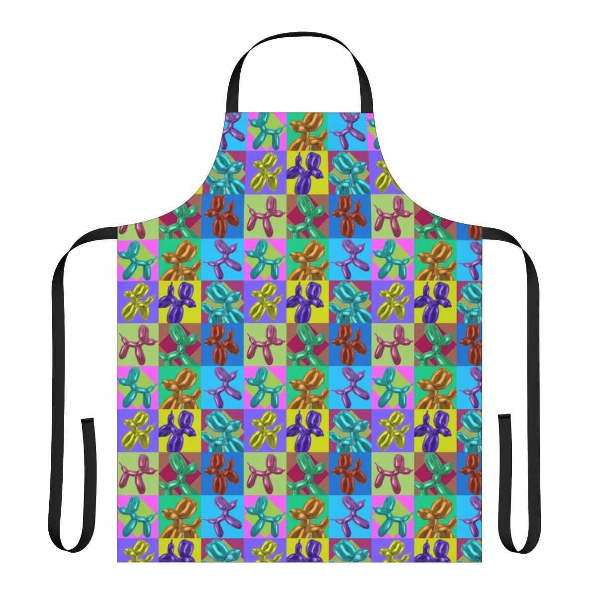 Colorful pop art inspired balloon dog design on a durable kitchen apron