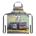 Banksy-inspired colorful apron with a "Chill the Duck Out" graffiti-style graphic