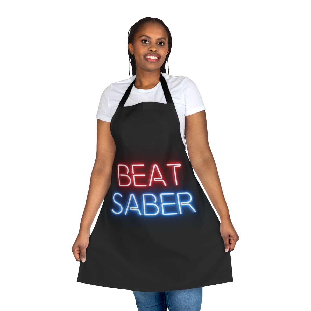 Colorful apron featuring neon beat saber graphics for virtual reality gaming