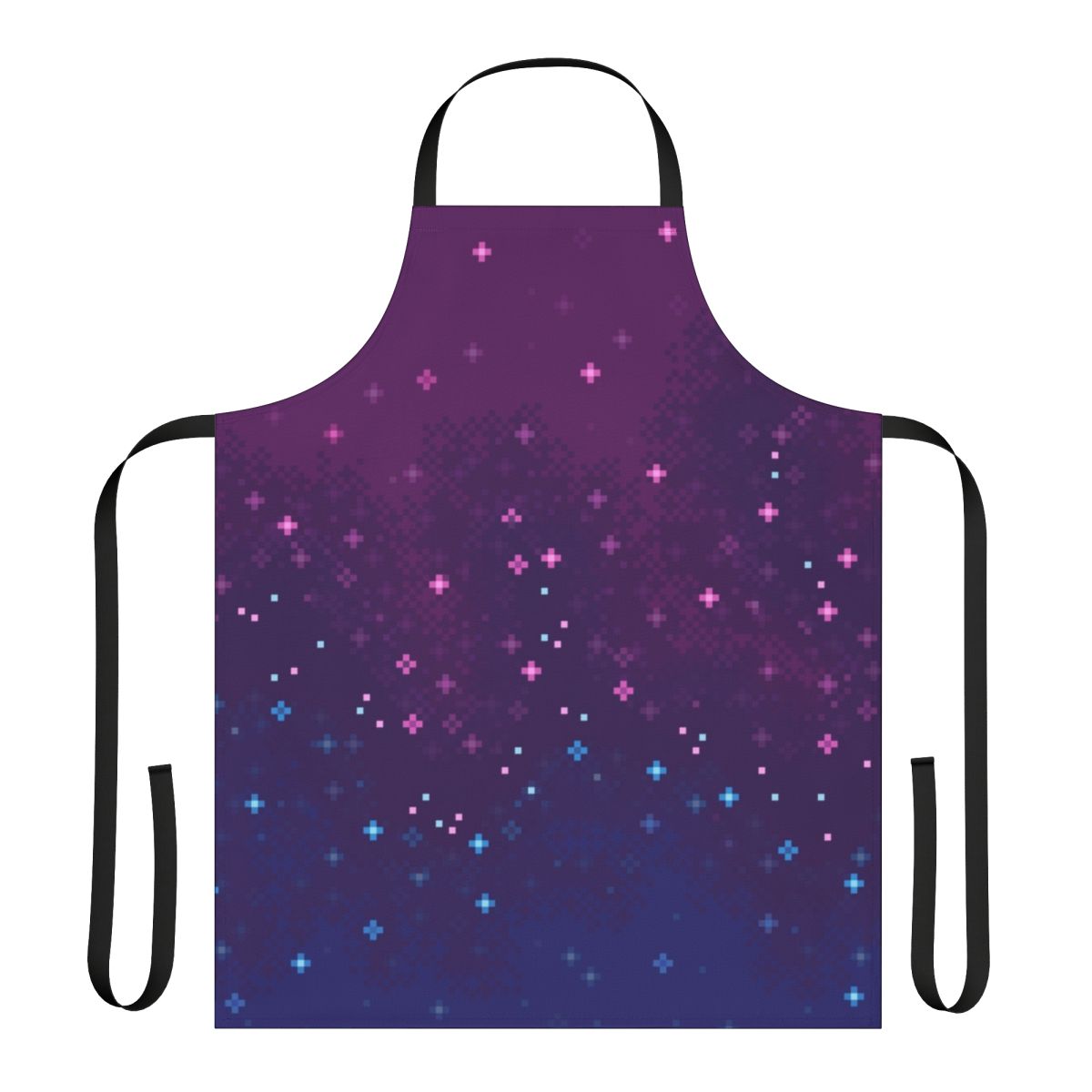 Stylish 8-bit galaxy apron with bisexual pride colors and cosmic pixel art design