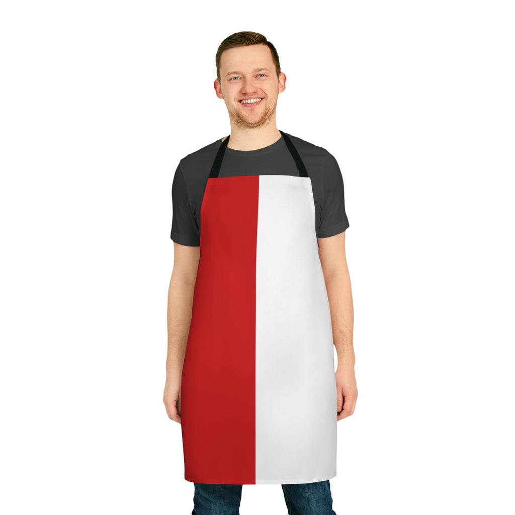 Colorful bicolor apron in striking red and white design