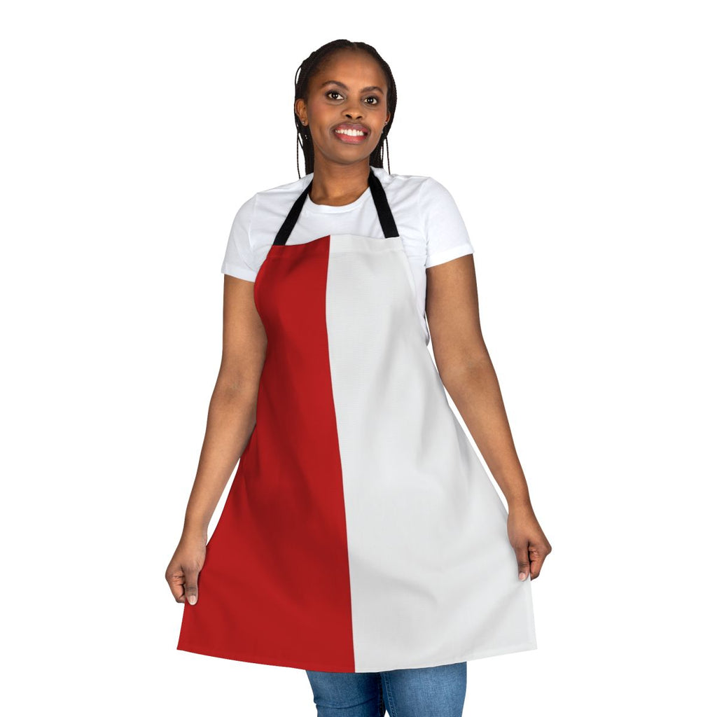 Colorful bicolor apron in striking red and white design