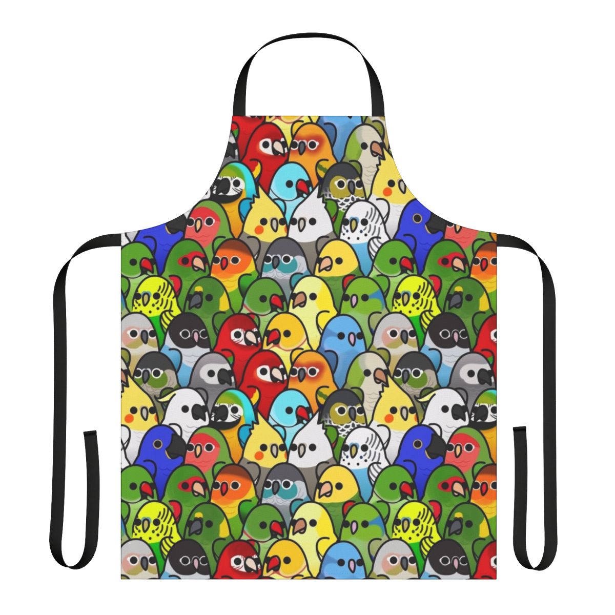 Apron featuring a colorful bird squad design for bird enthusiasts