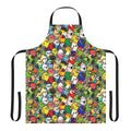 Colorful apron featuring a variety of bird species, including cockatiels, parrots, and parakeets.