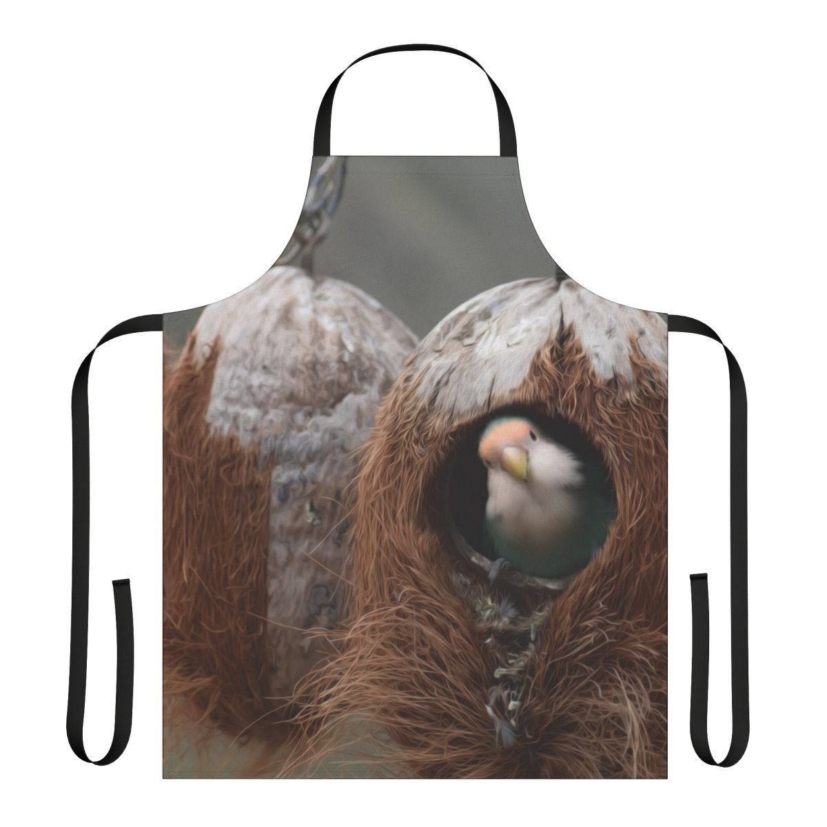 Colorful apron featuring various birds and nature-inspired designs