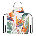 Colorful apron featuring a bold tropical birds of paradise floral design