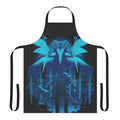 Blue apron with gaming and Devil May Cry-inspired designs