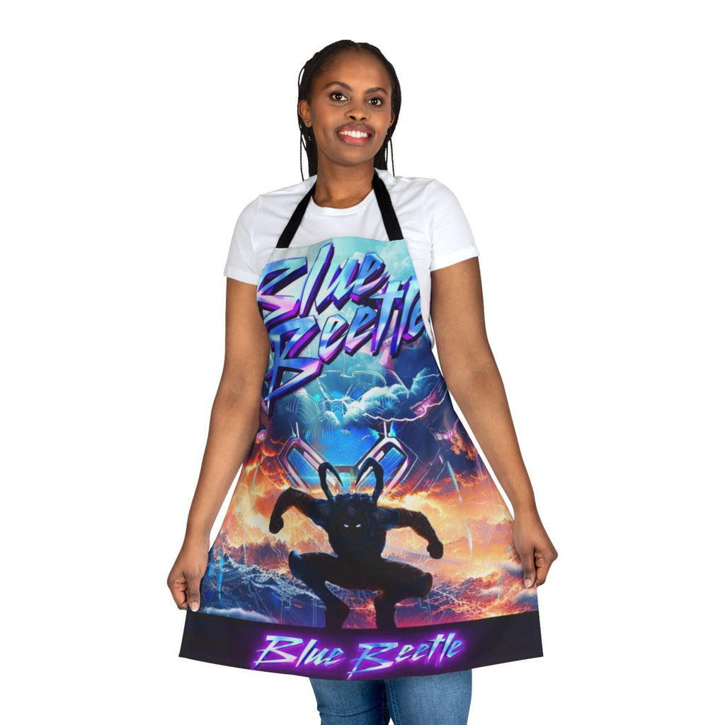 Blue Beetle-themed apron with dynamic beetle graphic