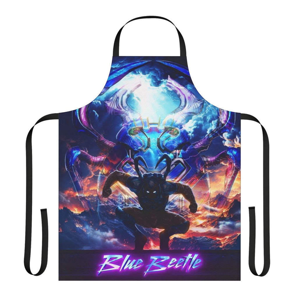 Blue and black apron featuring the iconic blue beetle superhero design