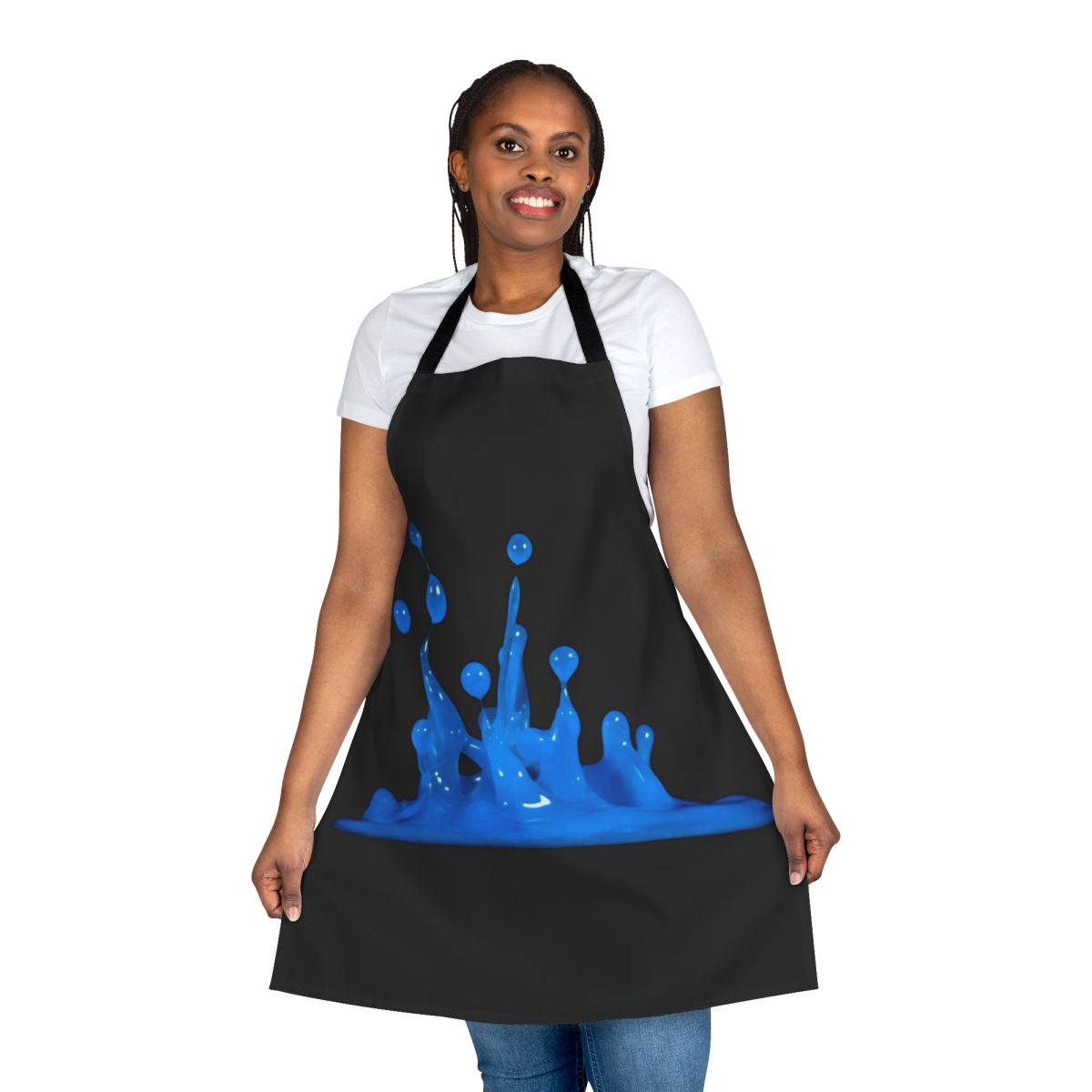 Apron with a striking blue water splash design